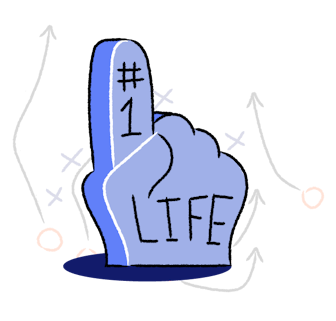 Foam novelty sports finger, with the text #1 life. 