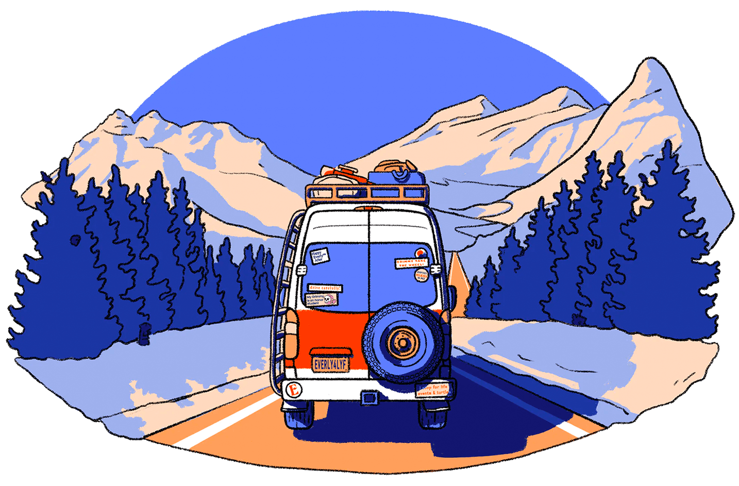 Image of camper van driving through a National Park